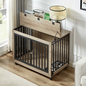 NicBex 38.58Inch Dog Crate Wooden Dog Kennel Furniture with Flip-Up Top End Table Dog Cage with 3 Doors and Wheels,Indoor Use,Gray - 1 of 3