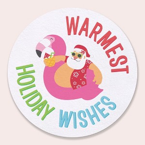 Big Dot of Happiness 25 Ct Tropical Christmas Drink Coasters, 4-Inch Disposable Round Paper Coasters, Beach Santa Holiday Party Decor, Funny Christmas - 1 of 4