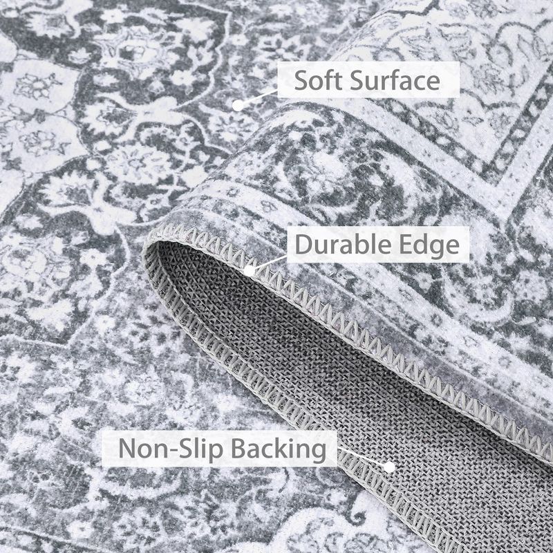 Vintage Area Rug Machine Washable Oriental Distressed Carpet Rug Retro Medallion Stain Resistant Non-Slip Accent Rug, 4 of 9
