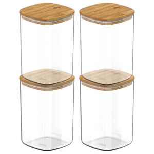 OU Airtight Food Storage Container Set 8pc (set of 4) Clear Plastic Storage Container w Leak Proof Bamboo Lid, Stackable Kitchen Pantry Organizer Jars - 1 of 4