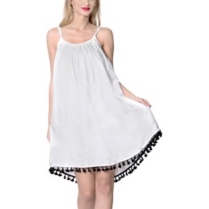 HAPPY BAY Women's Vacay Holiday Beach Summer Beachwear Sleeveless Casual Dress Spaghetti Strap Sleepwear Slip Chemise 1X-2X Oatmeal_AC100 - 1 of 4