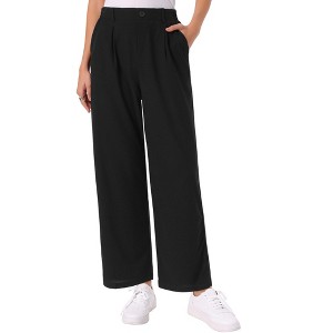 INSPIRE CHIC Women's Elastic Waist Straight Wide Leg Button Decor