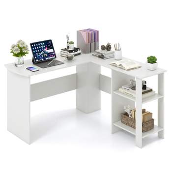 Tangkula Large L-shaped Computer Desk Modern Home Office Writing Desk Workstation with 2 Cable Holes & 2 Storage Shelves