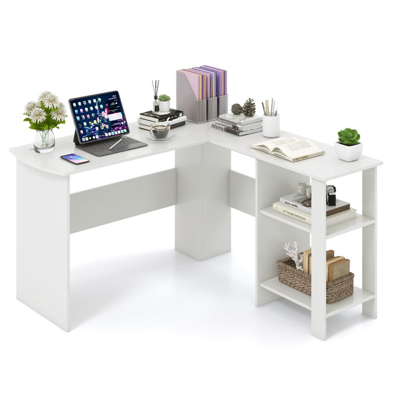 Tangkula Large L-shaped Computer Desk Modern Home Office Writing Desk Workstation with 2 Cable Holes & 2 Storage Shelves, 1 of 11