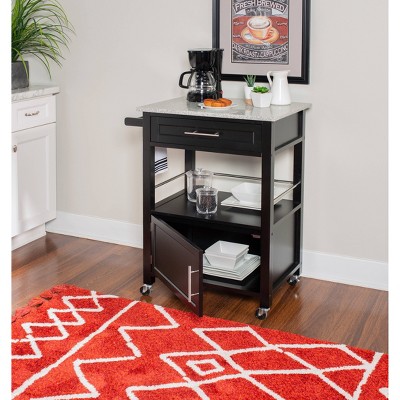 Black Granite Top Kitchen Cart with Ample Storage