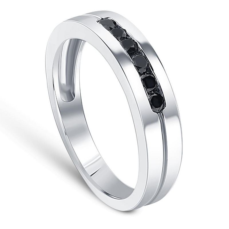 Pompeii3 Mens 14K White Gold Black 1/4ct Diamond Wedding Ring, 2 of 6