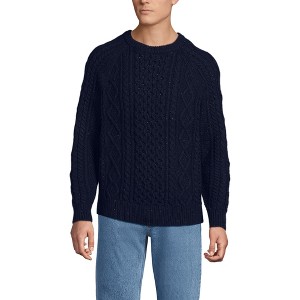Lands' End Men's Cotton Blend Aran Cable Crew Neck Sweater - 1 of 3