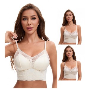 INSPIRE CHIC Women's 3 Packs Lace Wave Trim Adjustable Spaghetti Strap Built-in Bra Cropped Camisoles - 1 of 4