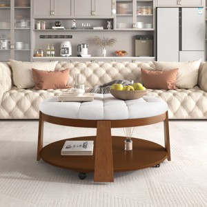 Modern Large Round Ottoman Coffee Table, Side Table With 2-Tier, Coffee Table With Storage In Wood-Cuddlewood - 1 of 4