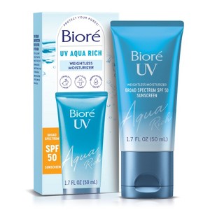 Biore UV Aqua Rich Dermatologist Tested, Oxybenzone & Octinoxate Free Moisturizing Face Sunscreen for Sensitive Skin - SPF 50 - 1.7 fl oz - 1 of 4