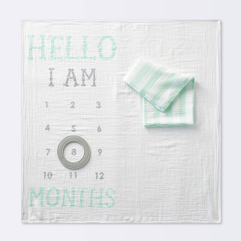 Muslin Blankets with Felt Frame Hello - Cloud Island&#8482; Mint, 1 of 6