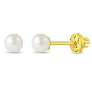 Girls' Classic Freshwater Cultured Pearl Screw Back 18k Gold Earrings - In Season Jewelry - 1 of 4