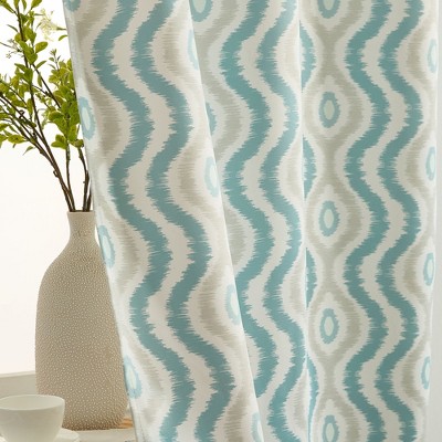HLC.ME Tanner Ogee Ikatt Damask Patterned Window Grommet Curtains Bedroom - Light Reducing Darkening Window Panels, Set of 2
