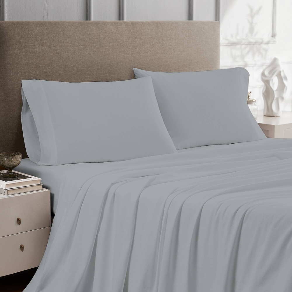 Photos - Bed Linen Queen 100 Cotton Percale Sheet Set Light Gray - Color Sense