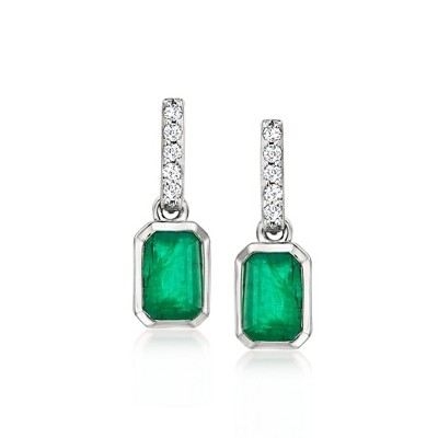 Ross-Simons 1.10 ct. t.w. Emerald Drop Earrings With .10 ct. t.w. Diamonds in Platinum