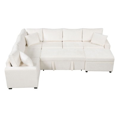 NicBex Modern 112.2" Pull Out Sofa Bed Chenille Convertible Sleeper Sofa with Storage Ottoman and 3 Pillows for Living Room
