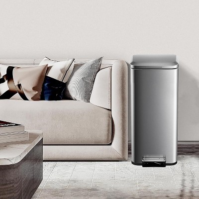 8 Gallon (30L) Small Trash Can for Kitchen – Fingerprint-Proof Stainless Steel with Hands-Free Step Pedal, Soft-Close Lid