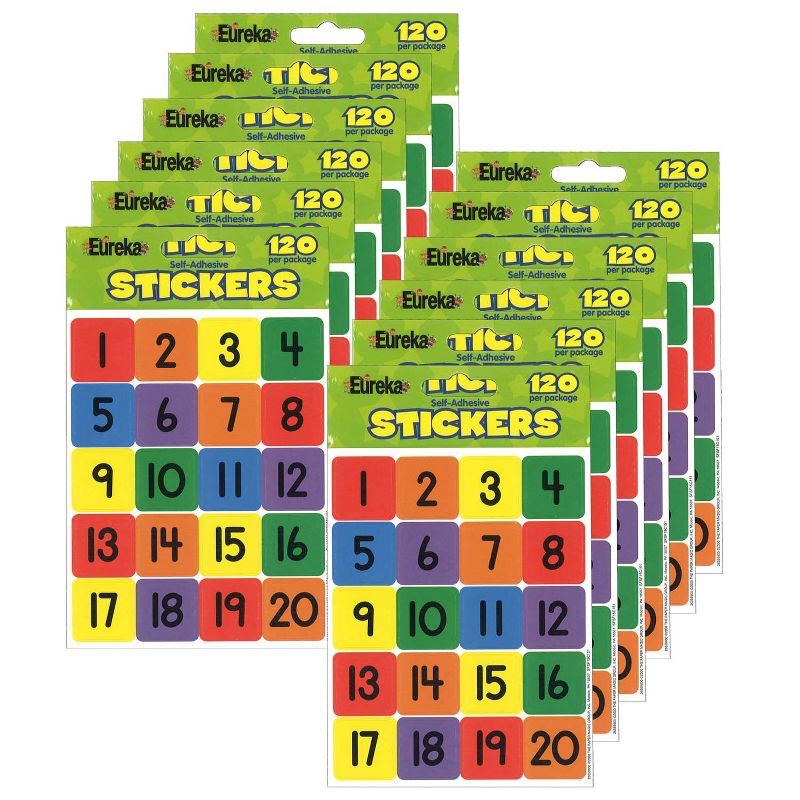 Eureka® Numbers (1-20) Theme Stickers, 120 Per Pack, 12 Packs, 1 of 4