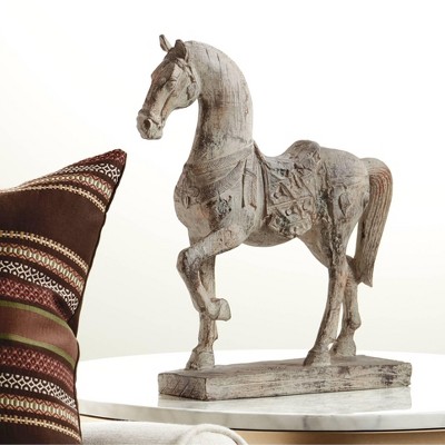 Rustic Gray Resin Horse Statue with Pattern Embellishment