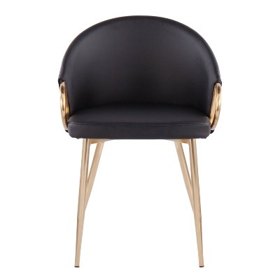 Black Faux Leather and Gold Metal Upholstered Dining Chairs, Set of 2