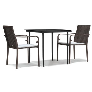 vidaXL Patio Dining Set Table and Chair with Cushions Poly Rattan and Steel - Brown 31.5" Table Length 2 Items - 1 of 4