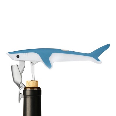 Blue and White Shark Shaped Stainless Steel Corkscrew