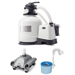 Intex 3000 GPH Sand Filter Pump, Vacuum Cleaner & Skimmer for Above Ground Pools - 1 of 4