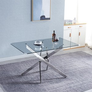 NicBex 63"/51.2" Modern Rectangle Dining Table for 4-6 Seaters,Kitchen Table with Glass Tabletop and Base for Kitchen,Silver/Gold - 1 of 4