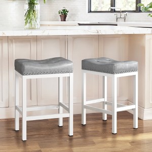 Saddle Bar Stools Set of 2 with Modern Metal Legs, for Home Kitchen - 1 of 4