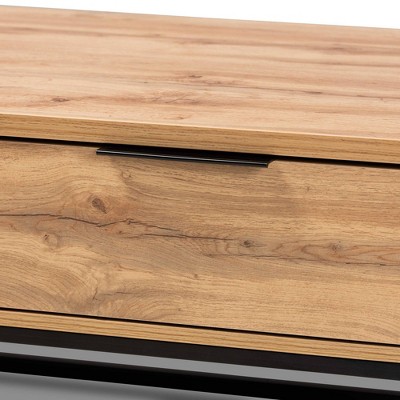 Oak Brown and Black Rectangular Coffee Table with Storage