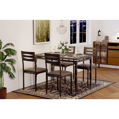 5 Piece Dining Table Set, Industrial Style Kitchen Table Set for 4, Dining Table and Chairs with Rectangular Table & 4 Chairs for Small Spaces