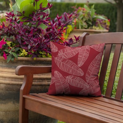 Arden Red Leaf Palm Outdoor Square Pillow Set with Polyester Fill