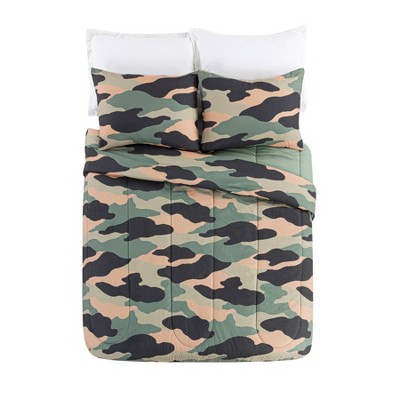 Full Gray Reversible Microfiber Camo Comforter Set