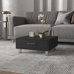 23.6" Wengue Rectangle Coffee Table with 1-Drawer Storage, Supported by Metal Legs, Perfect for Modern Living Spaces - 1 of 4