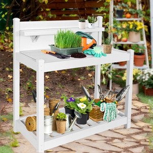 EAGLE PEAK Outdoor Indoor Maintenance Free Vinyl Garden Potting Bench, Waterproof Potting Table with Open Shelf, White - 1 of 4