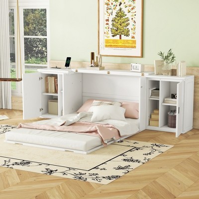 Full Size Murphy Bed with Shelves, Cabinets and USB Ports
