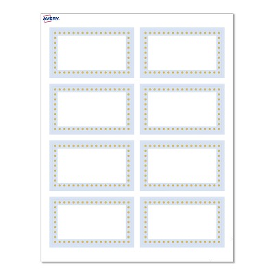 Avery® Cards, 2" x 3.5", Blue Border w/ Gold Dots, Matte White, 80ct