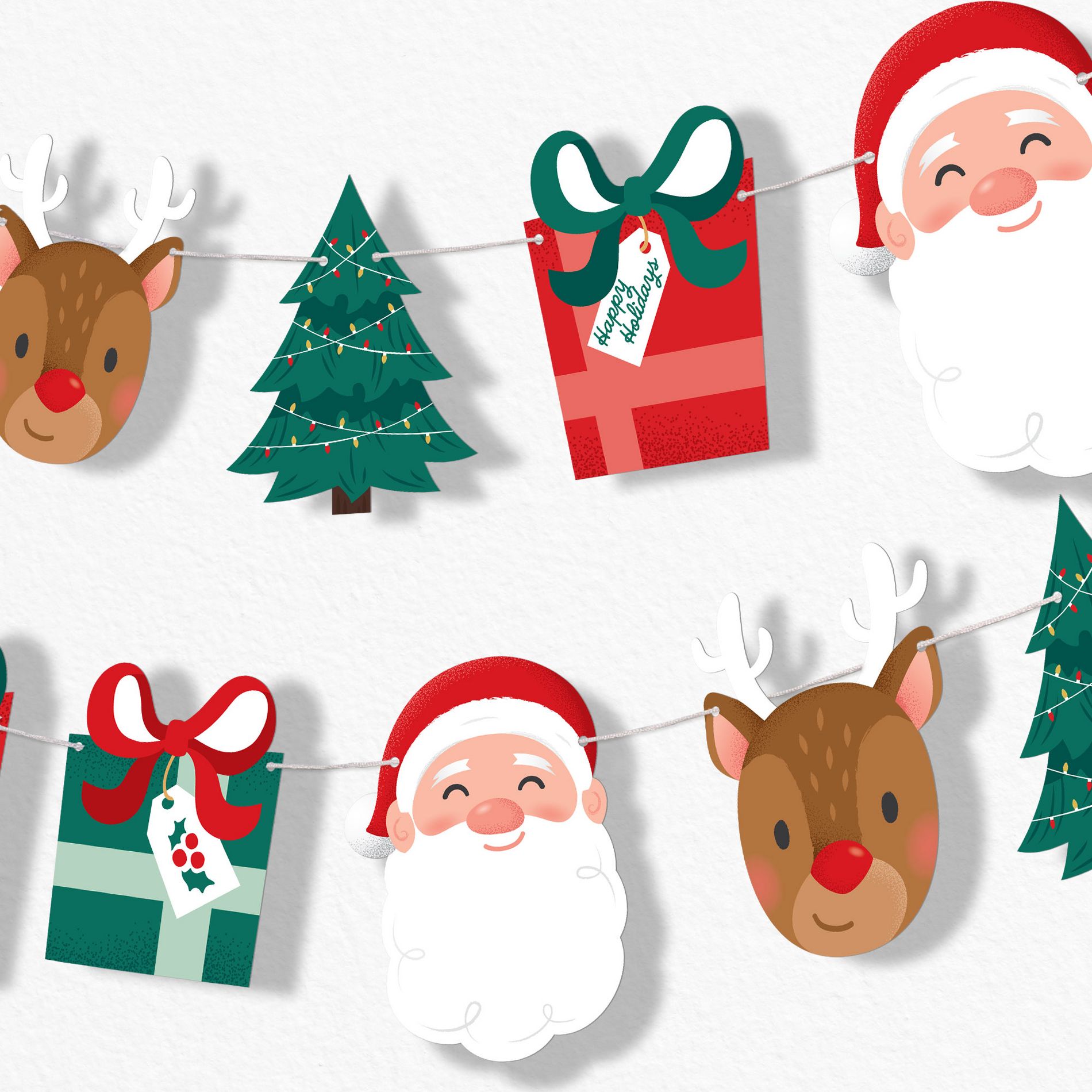 Big Dot of Happiness Jolly Santa Claus Garland Banner, Christmas Party Decorations Backdrop, 30 Feet of Cord, 15 Paper Holiday Shapes Double-Sided