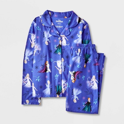 Girls' Disney Frozen Elsa & Anna Coat Pajama Set - Blue 6