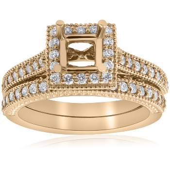 Pompeii3 Yellow Gold Princess Cut Diamond Princess Cut Halo Engagement Ring Semi Mount