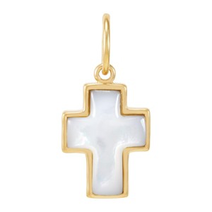 Silpada 'Be Hopeful' Sterling Silver with 18K Yellow Gold Plating Mother-of-Pearl Cross Pendant Charm - 1 of 4
