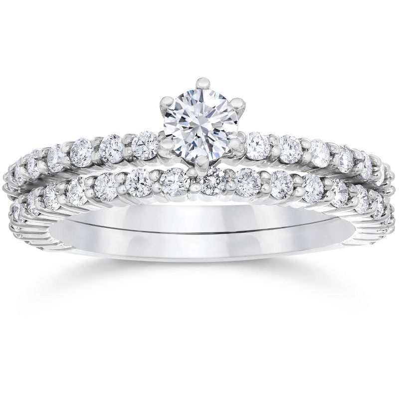 Pompeii3 1 Carat Diamond Engagement Wedding Ring Set 10K White Gold, 1 of 5