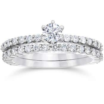 Pompeii3 1 Carat Diamond Engagement Wedding Ring Set 10K White Gold