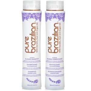Pure Brazilian Always Blonde Shampoo & Conditioner Purple with Keratin, Acai & Argan Oil | Color-Treated Hair | Sulfate-Free - (13.5oz) DUO SET KIT - 1 of 4