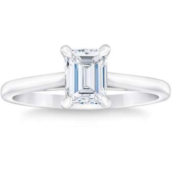 Pompeii3 Platinum 1Ct Emerald Cut Diamond Solitaire Engagement Ring Lab Created