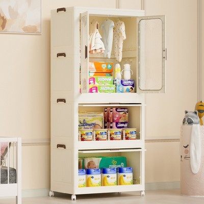 LOVMOR Metal Pantry Storage Cabinet with Retractable Doors,Freestanding Cupboard for Dining Room Living Room,Space-saving,White
