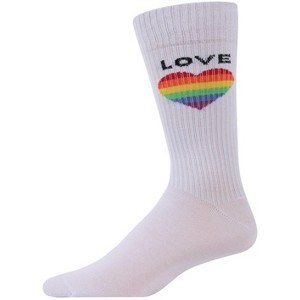 Memoi Men's Colorful Rainbow Love Heart Embroidered Crew Sock - 1 of 3