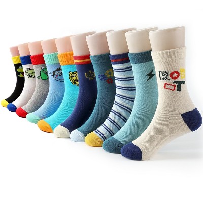 Boersma 10 Pairs Non-Slip Grip Socks for Toddlers & Kids – Sticky Bottom Crew Socks for Boys & Girls Ages 1–7