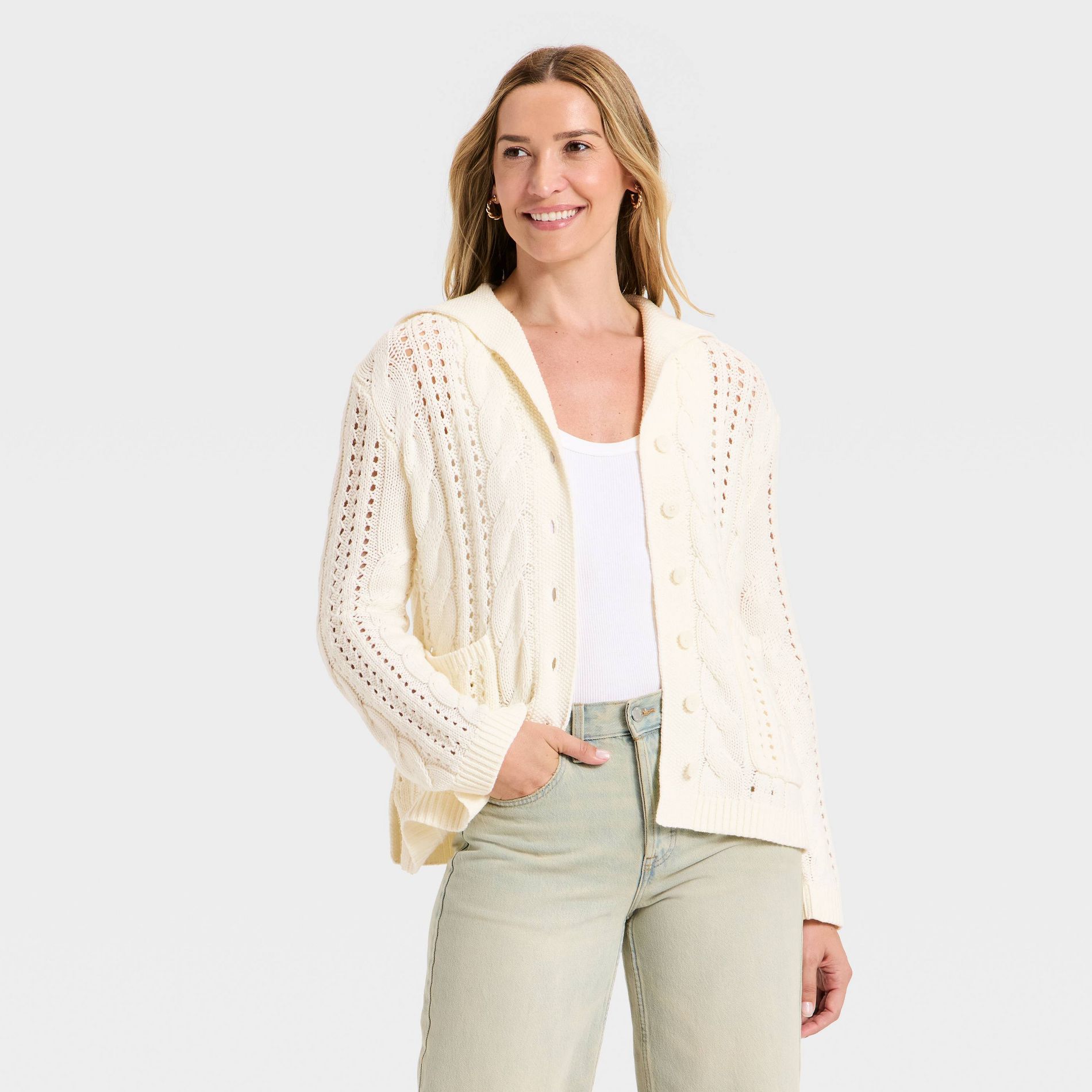 Women's Cable Cardigan - Universal Thread™ Cream