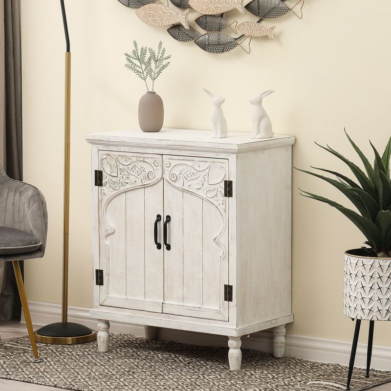 LuxenHome Farmhouse White Wood 2-Door Accent Storage Cabinet, 3 of 12